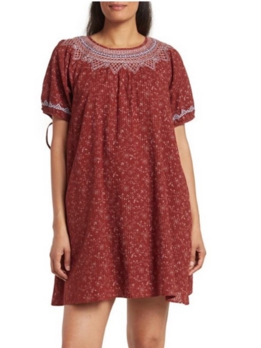 Madewell Embroidered Puff-Sleeve Mini Dress Brown‎ Size XXS